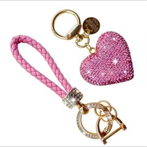 Elegant Pink Heart Bag Charm Keychain with Gold Accents NWT